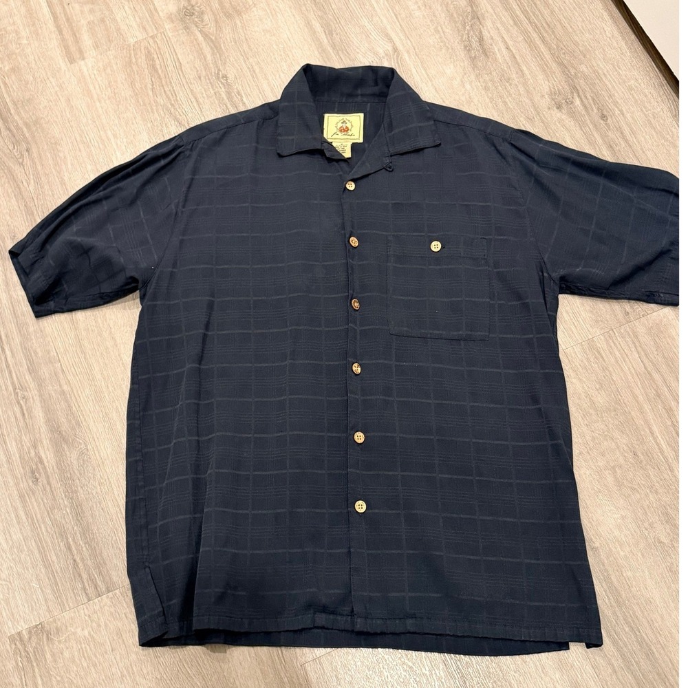 Joe Marlin Navy Blue Rayon Blend Short Sleeve Camp Hawaiian Shirt Size M‎